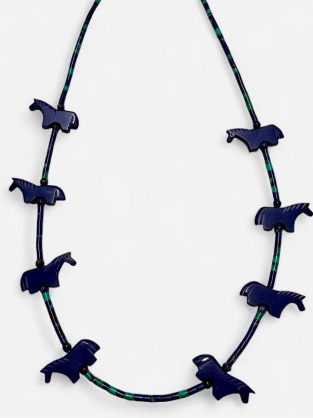 Vintage Southwestern Azurite Beaded Fetish Horse Necklace Southwestern Western - Picture 6 of 6